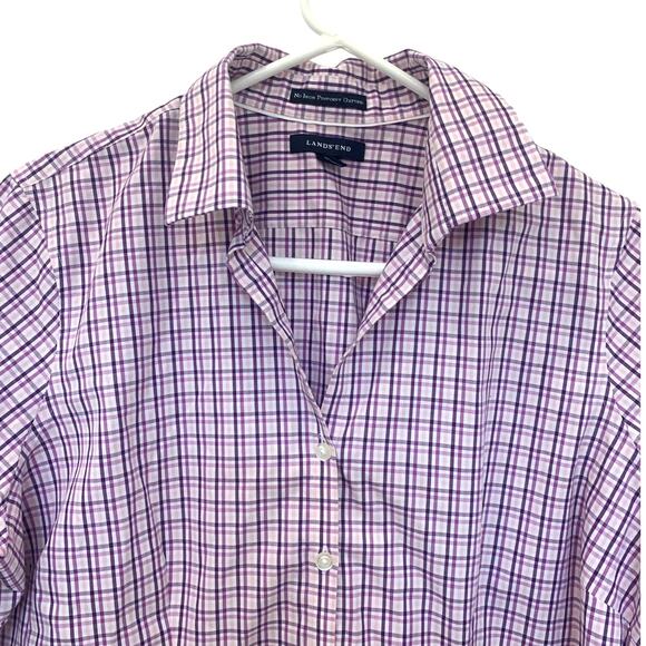 Lands' End Button Up Shirt 16P Purple Plaid Womens Oxford Short Sleeve Summer - Picture 4 of 9